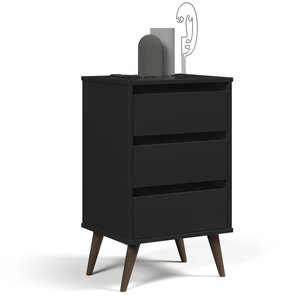 Mesa de Cabeceira 3 Gavetas com Pés Palito Retro Wood:preto