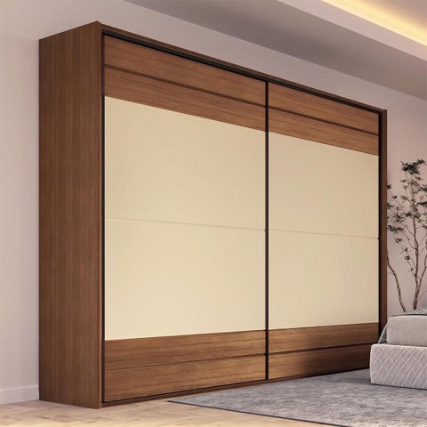Roupeiro Milano MDF 4 Gavetas 2 Portas Correr Itaúba Âmbar/Off White MIL124