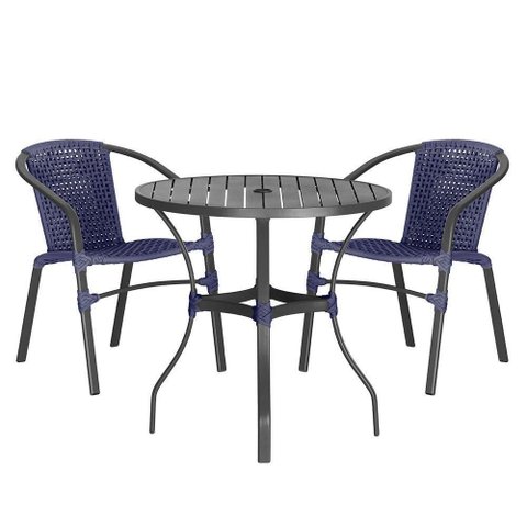 02 Cadeiras Floripa e Mesa Roma 100cm Preta Trama Original Azul