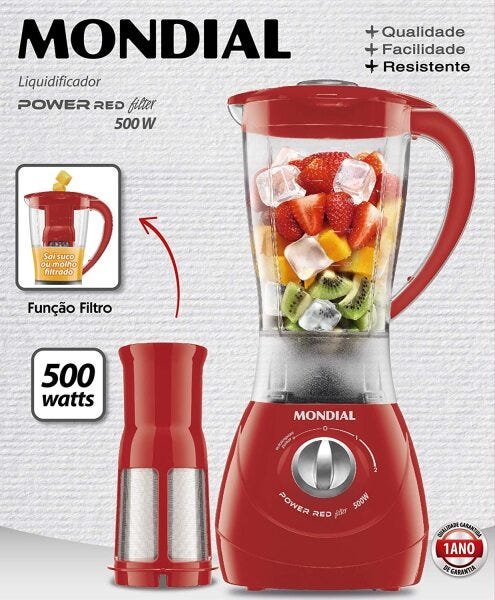 Liquidificador Portátil Mondial Power Red L77 500W Vermelho 110V - 3