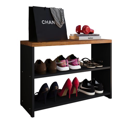 Sapateira Safira Organizadora Calçados Decoração Quarto Hall Entrada Banquinho - Preto/freijó - Rpm