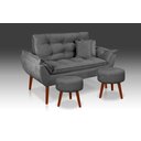 Ver imagem 1 de Kit 01 Namoradeira Opala + 02 Puff Redondo + 02 Almofadas Suede Cinza Grafite -casa da Poltrona