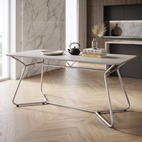 Mesa de Jantar Retangular 180x75,5cm Vareta Branco/Cromada