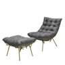 Poltrona Costela Luxo com Puff Adão Dourado - Linho Grafite - 3