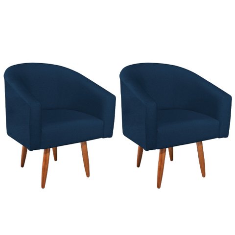 Kit 02 Poltronas Decorativas Sala de Estar Recepção Luiza Pés Palito Suede - Doce Sonho Móveis KIT 2