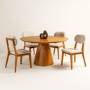 Ver imagem 2 de Conjunto Sala de Jantar 4 Lugares Marrocos Madeira Maciça Mesa Conne e Cadeiras Linho Creme