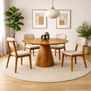 Ver imagem 2 de Conjunto Sala de Jantar 4 Lugares Marrocos Madeira Maciça Mesa Conne e Cadeiras Linho Creme