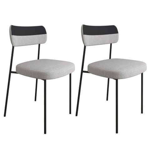 Kit 2 Cadeiras Estofadas Milli Corano/Linho F02 Preto/Cinza - Mpozenato