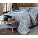 Ver imagem 1 de Kit Colcha Bouti Shabby Chic Floral Azul Poá Casal