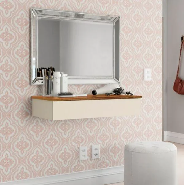 Menor preço em Penteadeira Suspensa Camarim 1 Gaveta - Off White com Freijó - Rpm Móveis