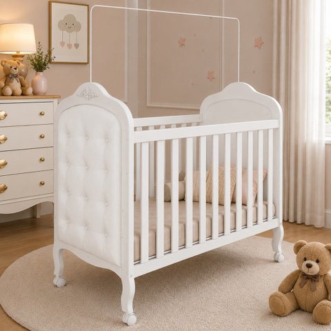 Kit Peroba Berço Elô Branco + Capitonê Corino Branco Incluso