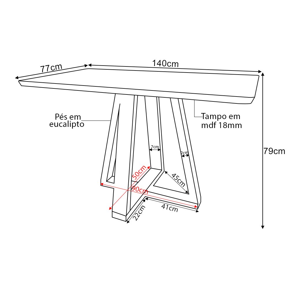 Mesa de Jantar Retangular Manu Base Madeira Maciça 140x77cm - Branca - 3