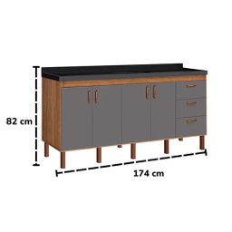 Armário Cozinha Pia Gabinete 174 Cm com 4 Portas e 3 Gavetas:avelato/cinza - 5