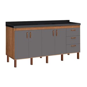 Armário Cozinha Pia Gabinete 174 Cm com 4 Portas e 3 Gavetas:avelato/cinza
