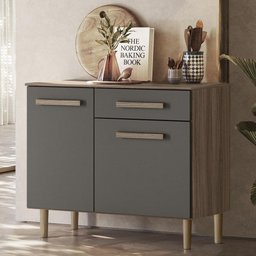 Balcão para Cozinha Lemon com 2 Portas e 1 Gaveta 91 Cm Carvalho Nature/chumbo - 2