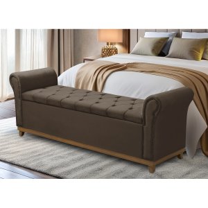 Baú Recamier Cama Box Quarto Madeira Estofado Grécia Casal:marrom