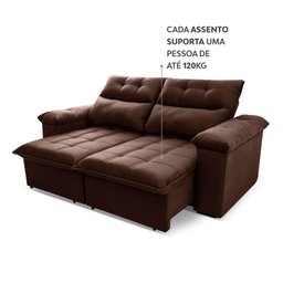 Sofá Retrátil/Reclinável Verona 2,00m Suede Velut Marrom c/ Molas no Assento - King House - 7