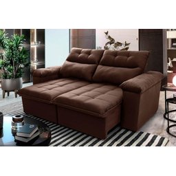 Sofá Retrátil/Reclinável Verona 2,00m Suede Velut Marrom c/ Molas no Assento - King House - 2