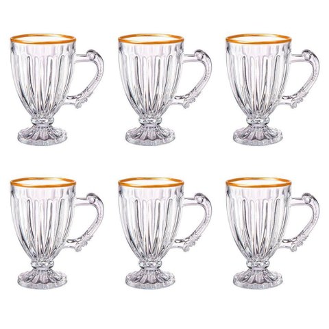 Jogo de 6 Xícaras de Cristal com Borda Dourada 190ml