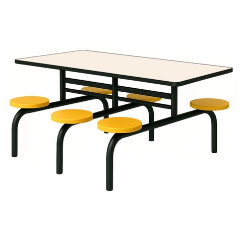 Mesa para Refeitório Fixa 6 Lugares MDP Branco de 25 mm - Assento Amarelo - 50203