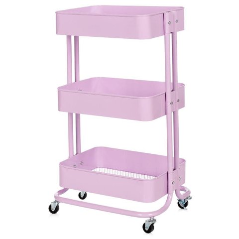 Carrinho Organizador Multiuso Anm6077 Anima Office 3 Cestos Fixos em Aço Lavanda