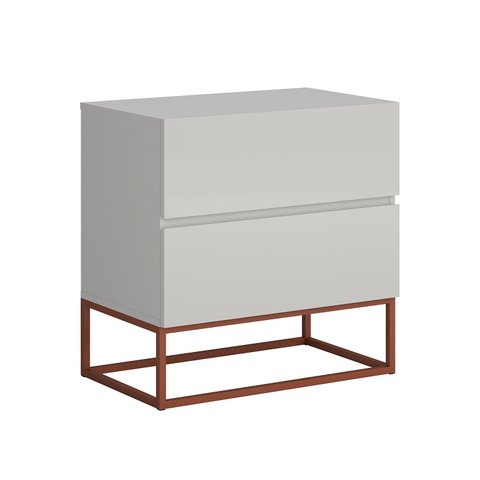 Mesa de Cabeceira Gaveteiro com 2 Gavetas Eros 45cm Estilo Industrial Off White com Pé Aço Cobre