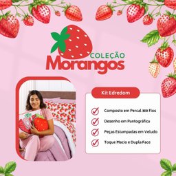 Kit Edredom Queen Morangos Rosê com Almofadas Estampadas 07 Peças - Dupla Face Percal 300 Fios - 3
