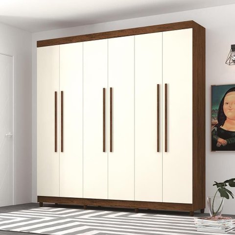 Guarda Roupa Casal Vale Verona 6 Portas de Bater 2 Gavetas MDP Imbuia Champanhe Vila Rica