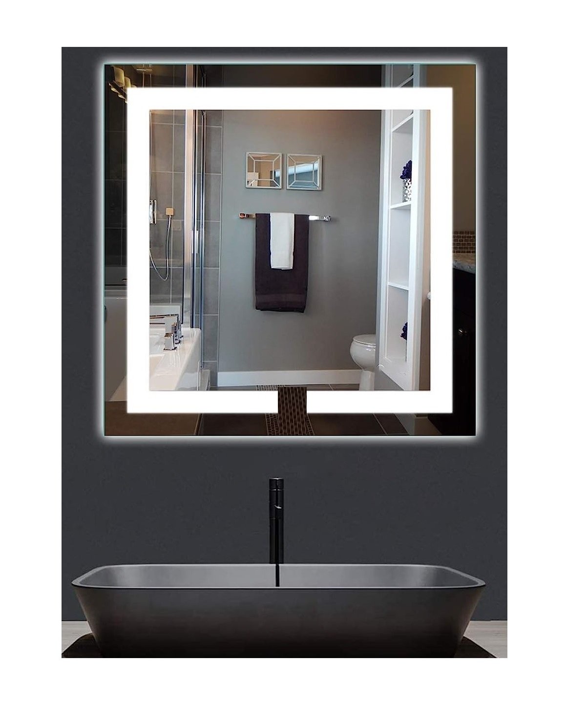 Espelho Quadrado Jateado Iluminado com Led Frio 60x60cm - 3