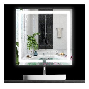 Espelho Quadrado Jateado Iluminado com Led Frio 60x60cm