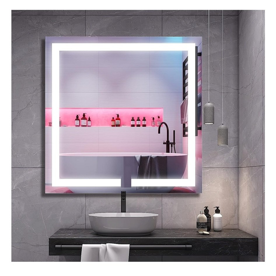 Espelho Quadrado Jateado Iluminado com Led Frio 60x60cm - 5