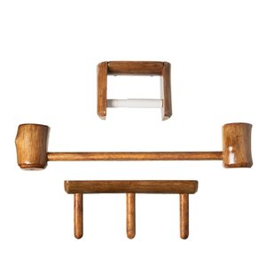 Suportes Kit Banheiro em Madeira Rústica Conjunto 3 Peças
