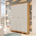 Ver imagem 1 de Guarda-Roupa Infantil 4 Portas e 3 Gavetas 100% MDF Mimo Espresso Móveis Bege/Off White/Amêndoa
