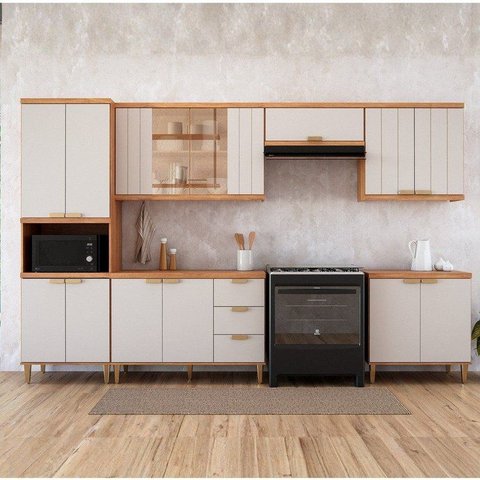 Cozinha Modulada 6 Peças 1 Torre 2 Balcões e 3 Armários Aéreo Elena Cinamomo/Offwhite