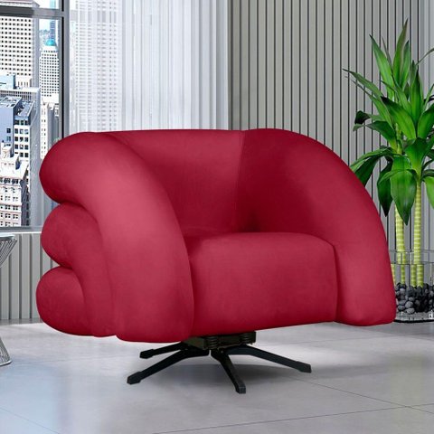 Poltrona Decorativa Micheli Base Giratória e Balanço Veludo Cor Vermelho