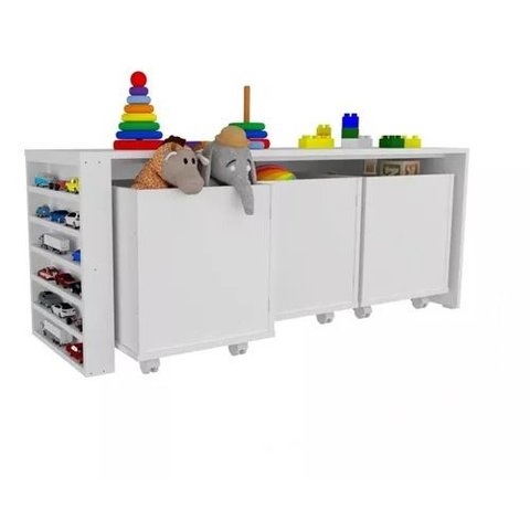 Nicho Organizador de Brinquedos com Baús Infantil com Porta Carrinhos Cauê 100% Mdf