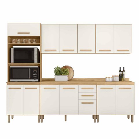 Conjunto de Cozinha Celeste Modulado com 13 Portas 2 Gavetas Freijo/off White