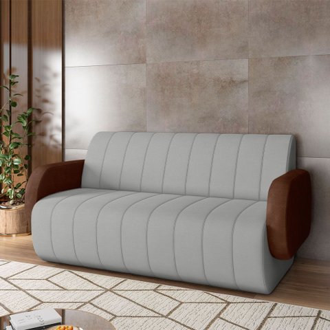 Sofá Decorativo Living Sala de Estar Bornéu 148cm Pés de Madeira Pu/veludo Marrom/cinza G33 - Gran B