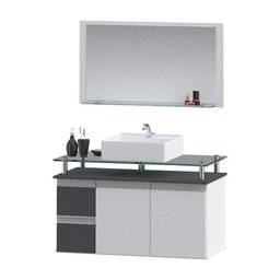 Conjunto Gabinete Banheiro 2 Gavetas 2 Portas 80cm com Espelheira Diamante - Cinza Titanium - Cinza - 2