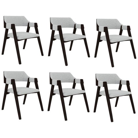 Kit 6 Cadeiras Sala de Jantar e Jogos Carteados Madeira Maciça Poker Linho Cinza-tabaco G42 - Gran