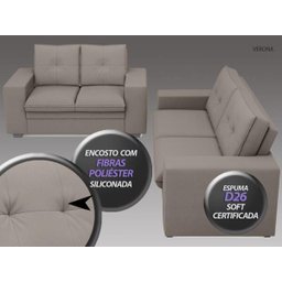 Conjunto de Sofá 2 e 3 Lugares Fixo Verona Velosuede Marrom - NetSofás - 4