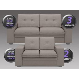 Conjunto de Sofá 2 e 3 Lugares Fixo Verona Velosuede Marrom - NetSofás - 2