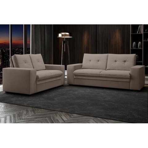 Conjunto de Sofá 2 e 3 Lugares Fixo Verona Velosuede Marrom - NetSofás