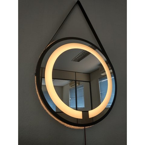 Espelho LED Quente Adnet 60cm Preto Alça Preto