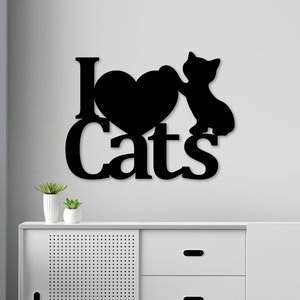 Escultura de Parede I Love Cats em Mdf