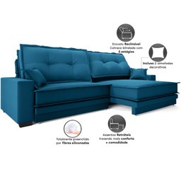 Sofá Palermo 2,80m Retrátil e Reclinável Velosuede Royal - Netsofás - 6