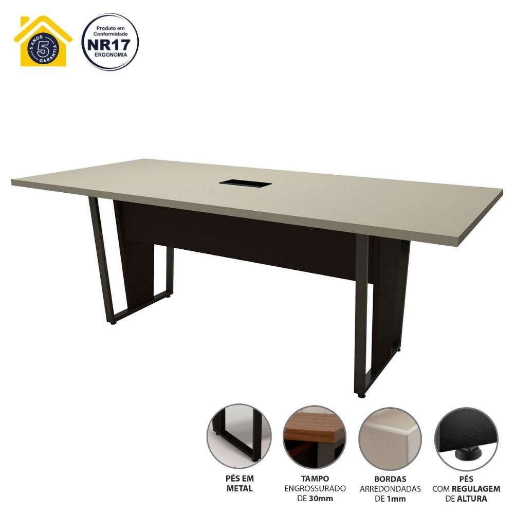 Mesa de Reunião Pés Metal 2m Cs Pre Caixa de Tomadas F5 Cor:cinza Sagrado com Preto - 3