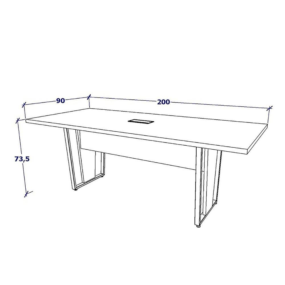 Mesa de Reunião Pés Metal 2m Cs Pre Caixa de Tomadas F5 Cor:cinza Sagrado com Preto - 2