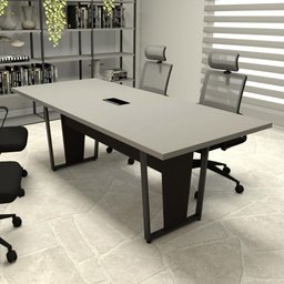 Mesa de Reunião Pés Metal 2m Cs Pre Caixa de Tomadas F5 Cor:cinza Sagrado com Preto - 1