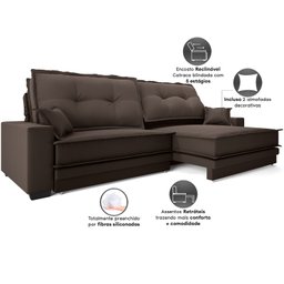 Sofá Palermo 2,80m Retrátil e Reclinável Velosuede Chocolate - Netsofás - 6